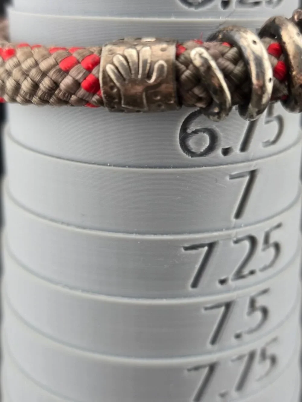 Vintage Mens Snake Red and Gray Cord Bracelet Metal Accents 6.25